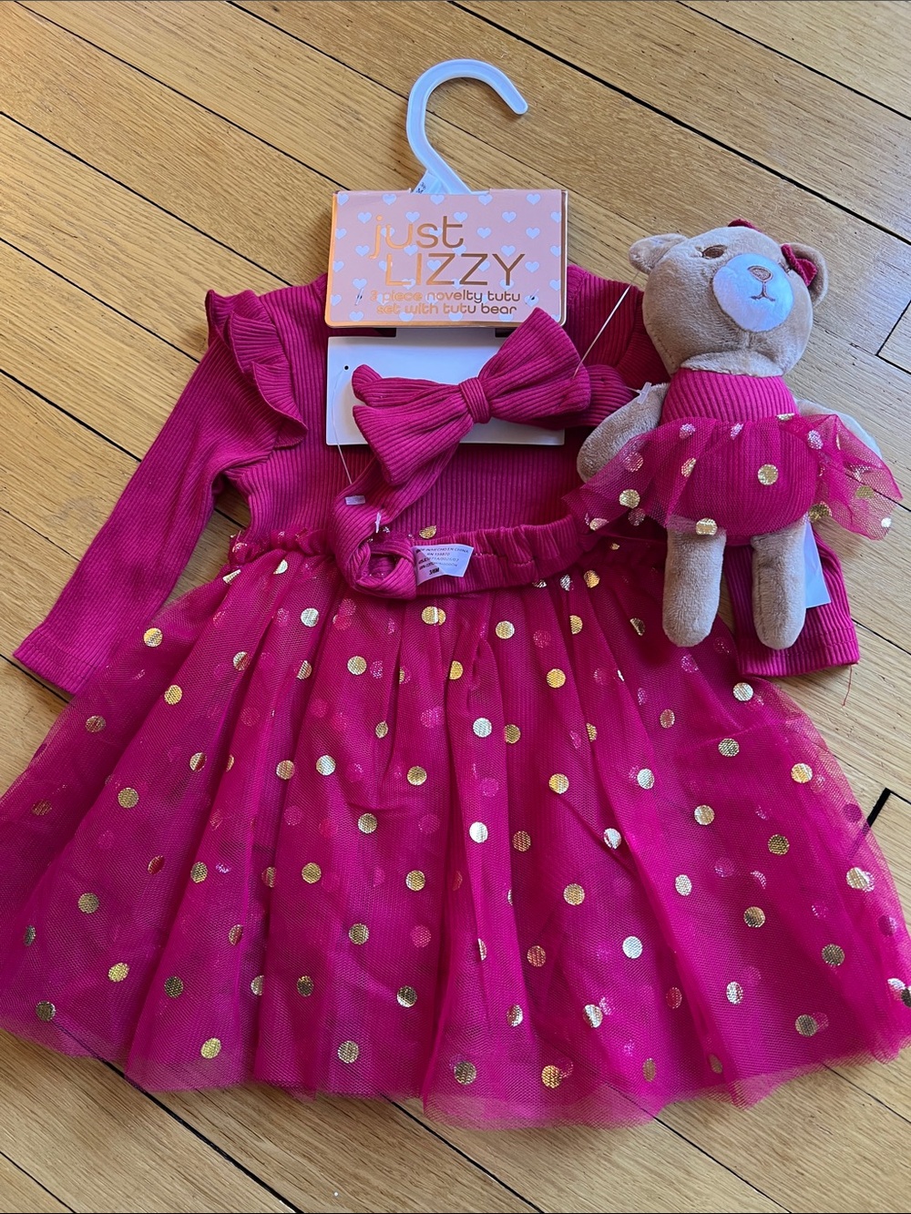 Just Lizzy Girls Pink 3 piece novelty tutu set with tutu bear 3-6months NWT
